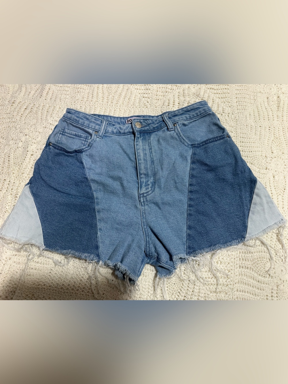 SO Patchwork Two-Tone Blue Denim Shorts